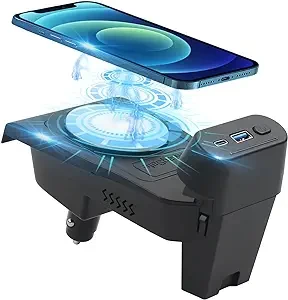 Wireless mobile phone charging magnetic pad, MFi certified iPhone charger with USB and Type-C port, compatible with Volvo XC90 XC60 S90 S60 V90 V60, plug and play, easy to install