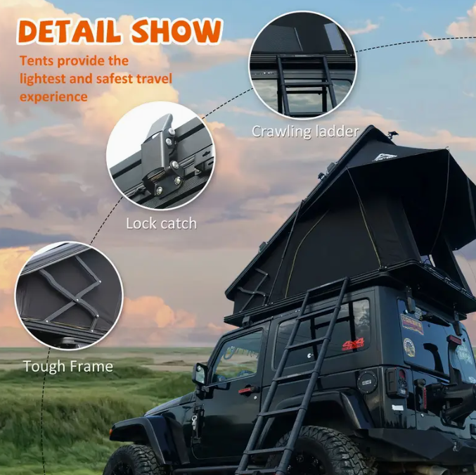Hardshell roof tent - Honeycomb aluminum, hydraulic support, three second quick opening, roof frame, high sun protection and water resistance levels, sturdy, 2-3 person car SUV truck tent for better v